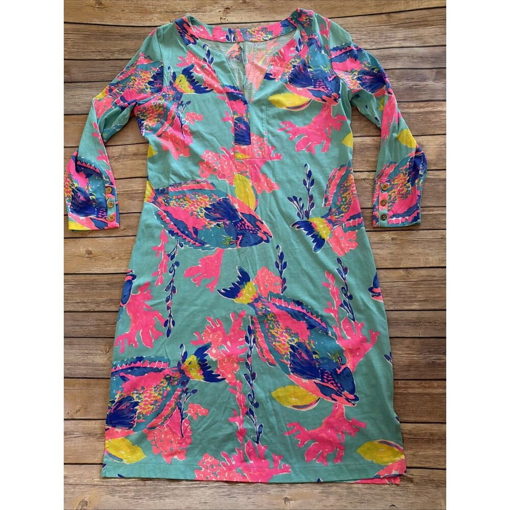 Lilly Pulitzer Top Tunic Fish Blue Women’s Medium Teal Pink